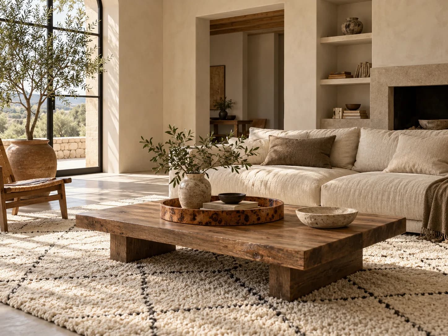 Contemporary room with Moroccan handcrafted furnishings